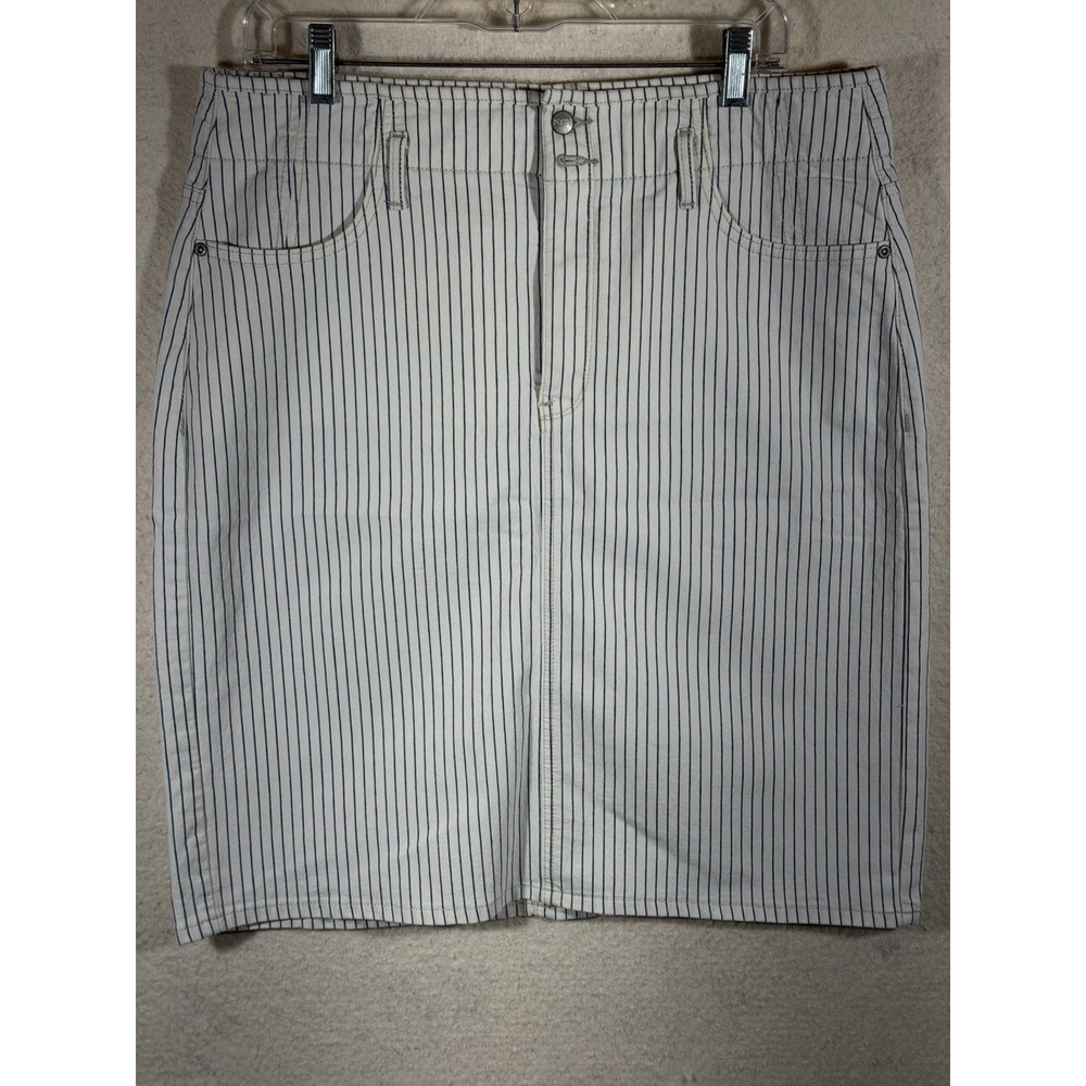 NYDJ Womens Size 12 Pinstripe Denim Pencil Skirt High Rise Y2K Coastal